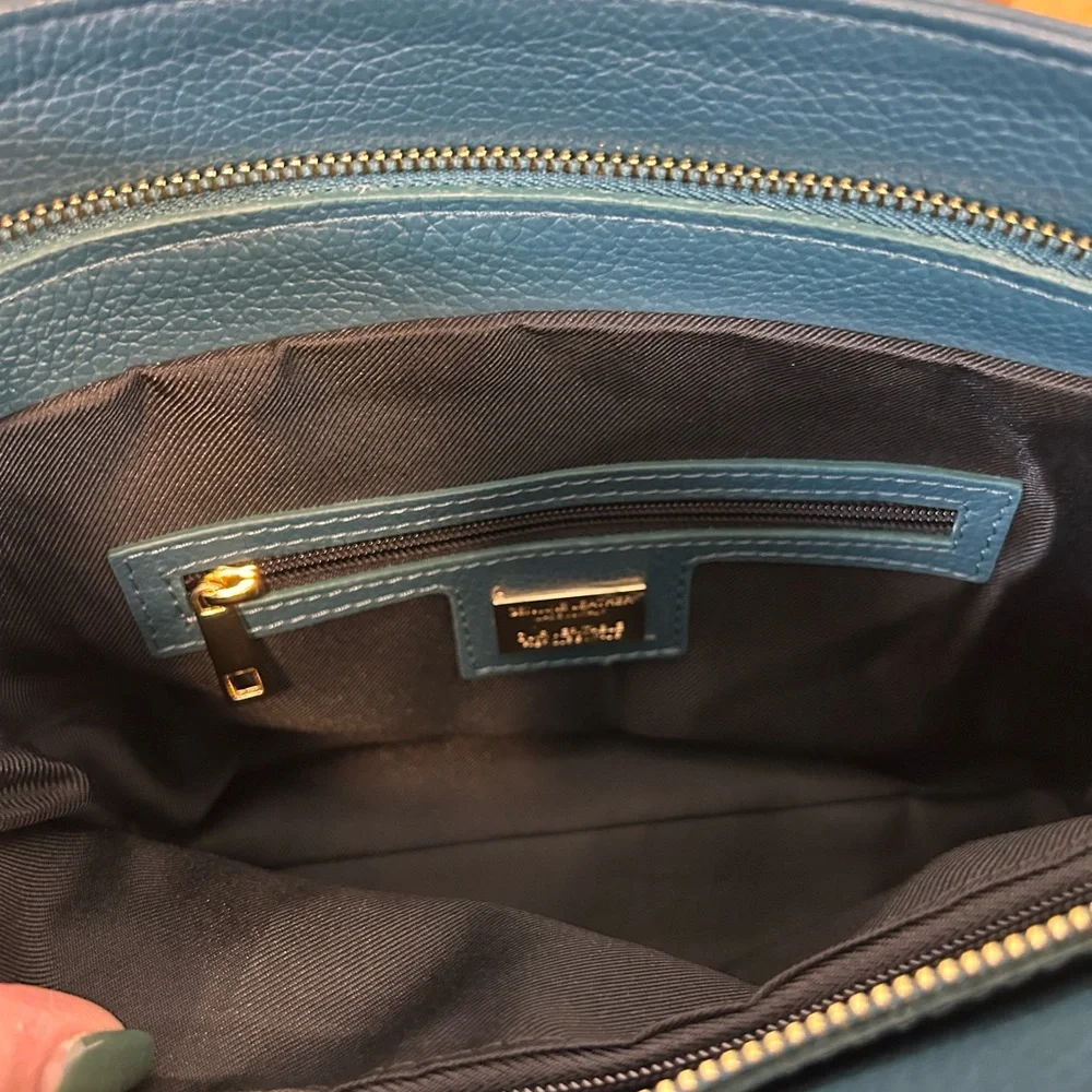 Viola Castellani Italian Genuine Leather Handbag Forest Green Gold Tone Hardware - Picture 5 of 12